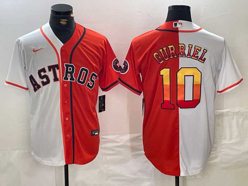 Mens Houston Astros #10 Yuli Gurriel White Orange Split Stitched Baseball Jersey Dzhi